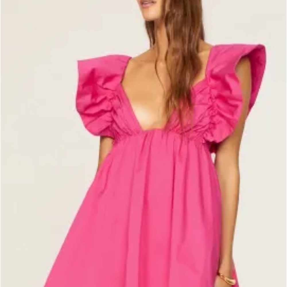 Elegant Pink Ruffle Sleeve Dress